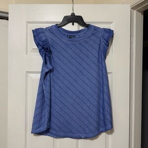NWT Democracy Blue Ruffle Sleeve Top Size 1X